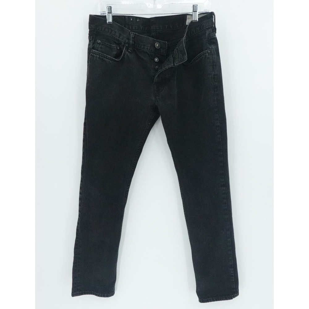 AllSaints Iggy Jeans Mens‎ 34x30 Black Crow Tapered Button Fly Denim Grunge Slim